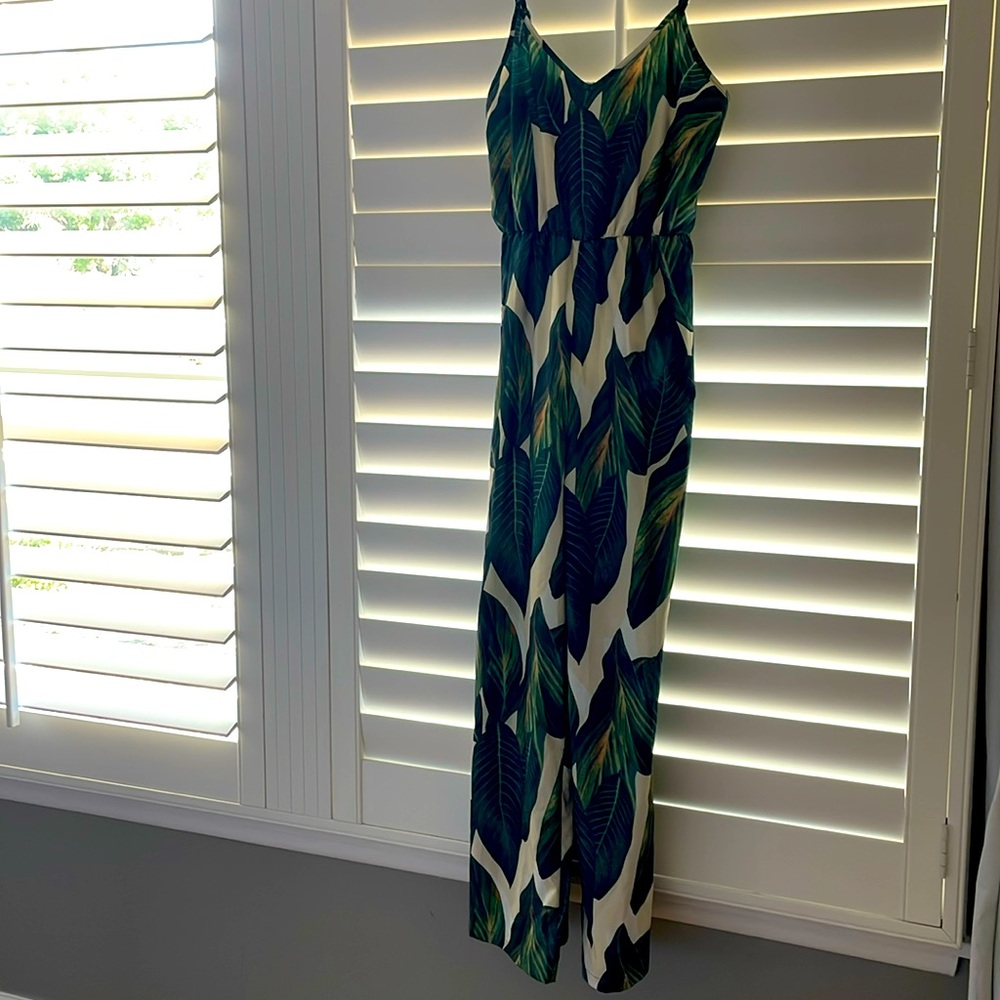 Palm print light weight jump suit